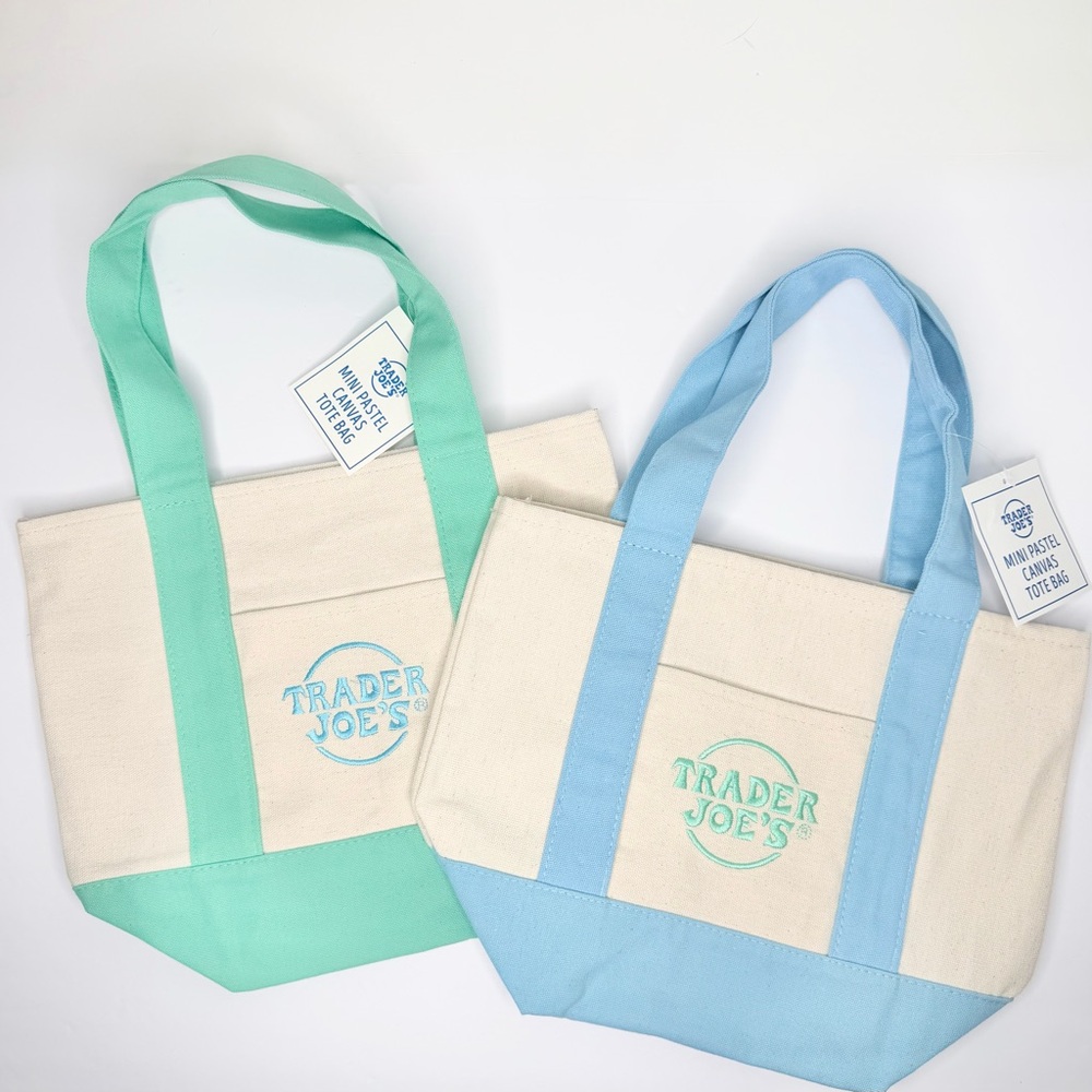 Trader Joe’s Limited Edition Easter Mini Canvas Tote in Mint and Sky Blue